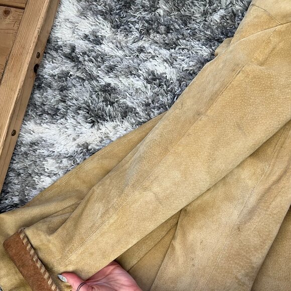 Vintage Suede Leather Military Style Trench Coat - Picture 9 of 10